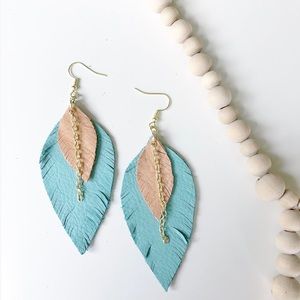 NEW Mint and blush leather feather earrings